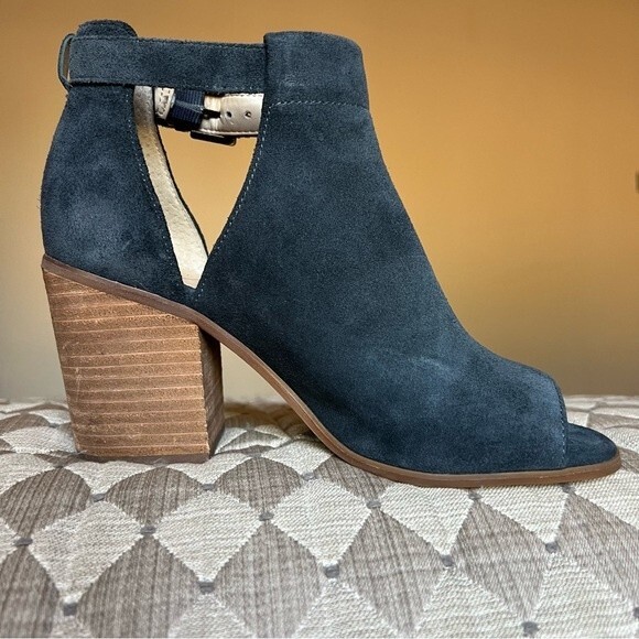 Sole Society Blue Suede So-Ferris Open Toe Bootie Sandals Block Heel Size 7.5 - Picture 2 of 16